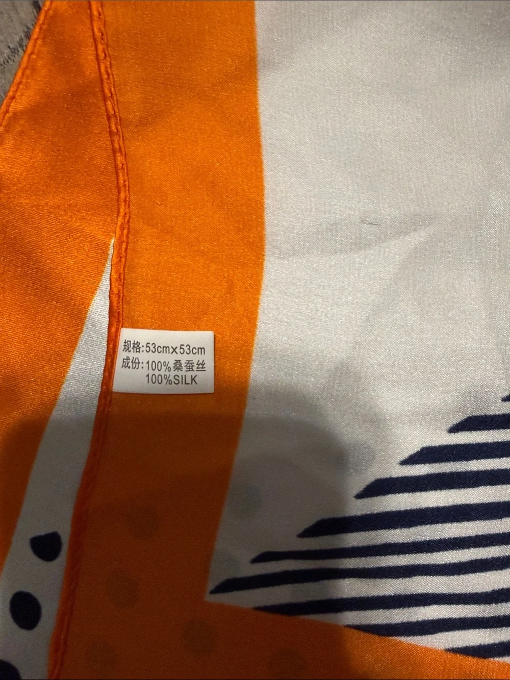 Navy & Orange Geometric 100%Silk-Scarf